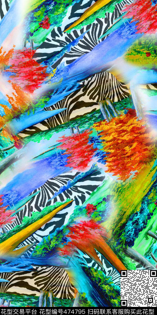 时尚风景枫树斑马纹女装数码印花华亿平台下载（图片编号: 474795） - 瓦栏（Walan）