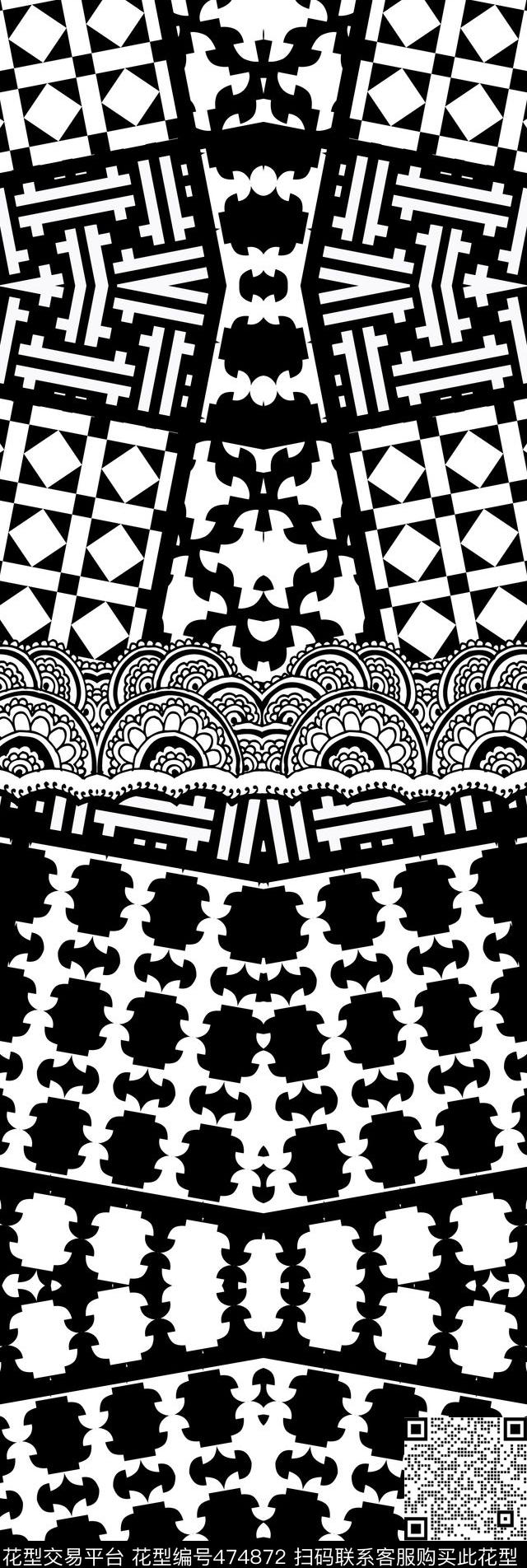 黑白几何图案传统印花华亿平台下载（图片编号: 474872） - 瓦栏（Walan）