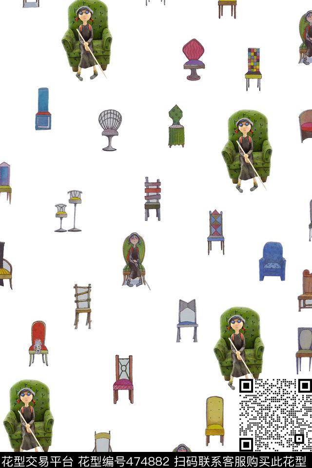 卡通吉米的地下铁椅子数码印花华亿平台下载（图片编号: 474882） - 瓦栏（Walan）