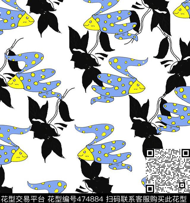黑白花卉时尚流行大牌卡通章鱼数码印花华亿平台下载（图片编号: 474884） - 瓦栏（Walan）