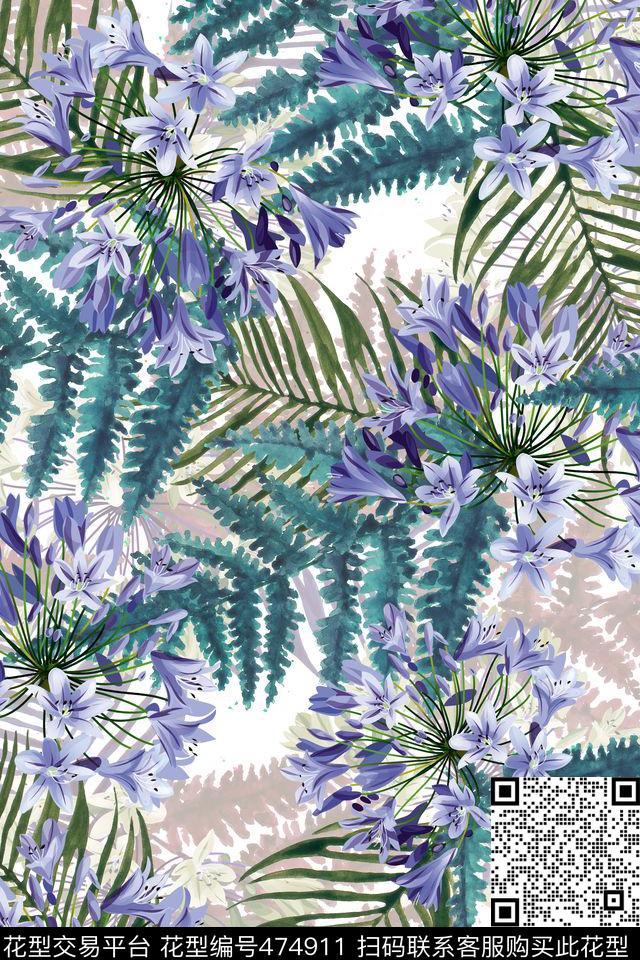 大牌热带植物原创数码印花华亿平台下载（图片编号: 474911） - 瓦栏（Walan）
