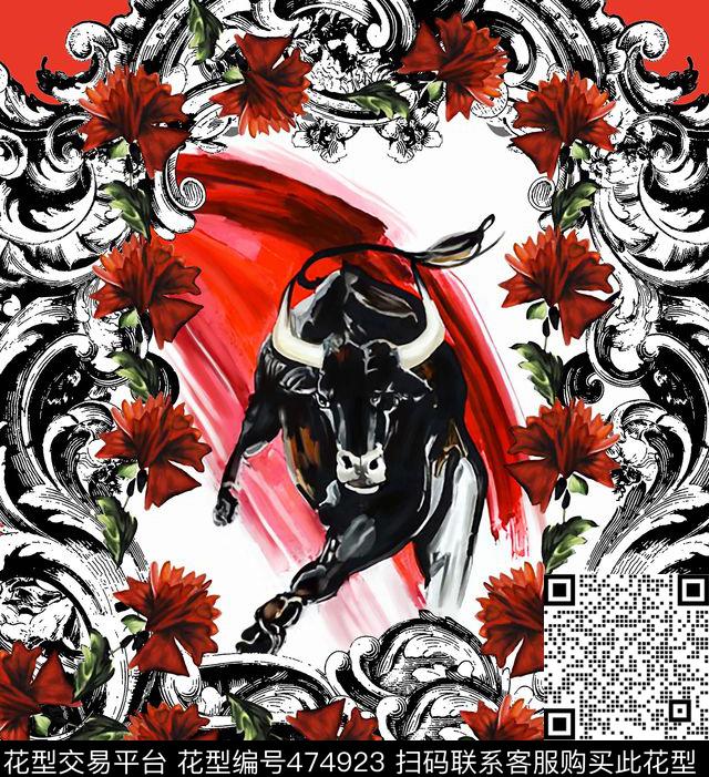 定位公牛花卉数码印花华亿平台下载（图片编号: 474923） - 瓦栏（Walan）