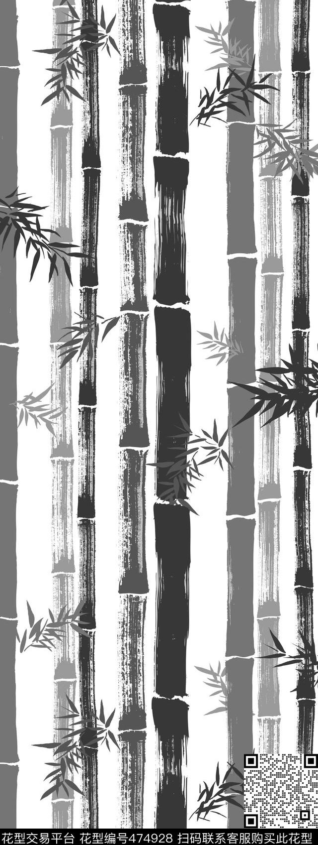 传统印花竹子水墨花卉传统印花华亿平台下载（图片编号: 474928） - 瓦栏（Walan）