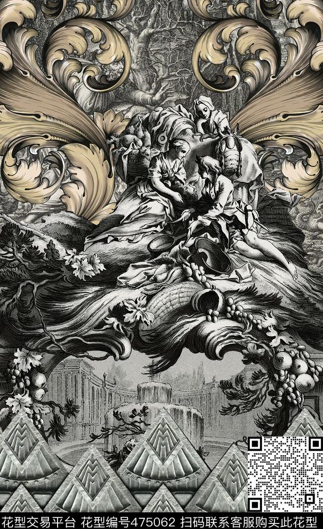 插画复古潮流时尚定位欧式数码印花华亿平台下载（图片编号: 475062） - 瓦栏（Walan）