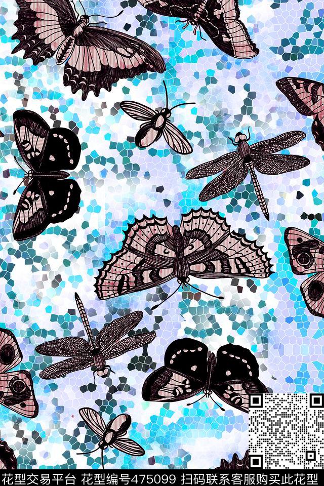 黑白蝴蝶马赛克数码印花华亿平台下载（图片编号: 475099） - 瓦栏（Walan）