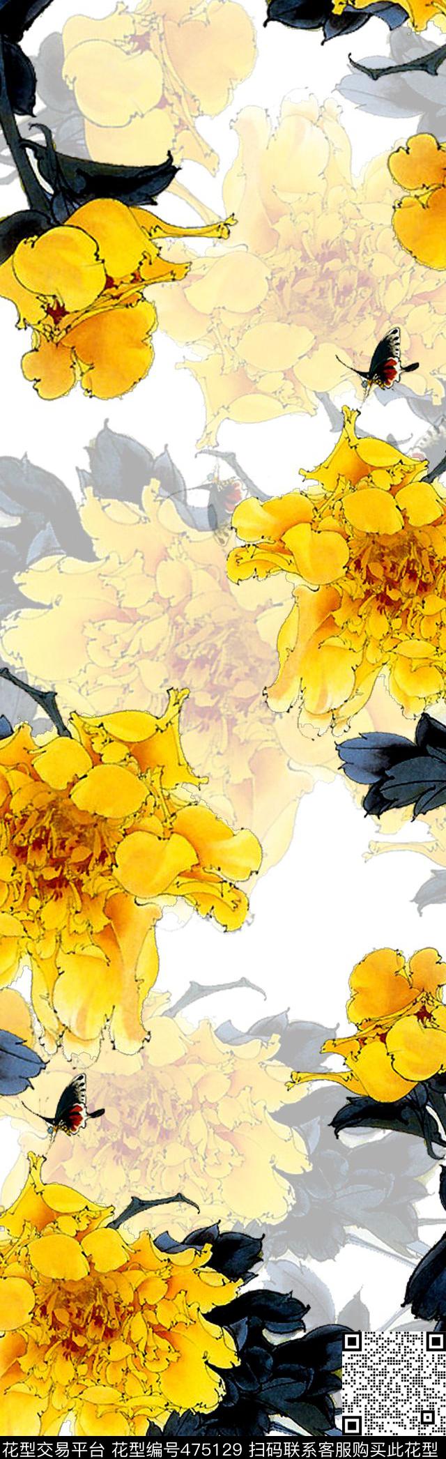 长巾牡丹花卉中国风数码印花华亿平台下载（图片编号: 475129） - 瓦栏（Walan）
