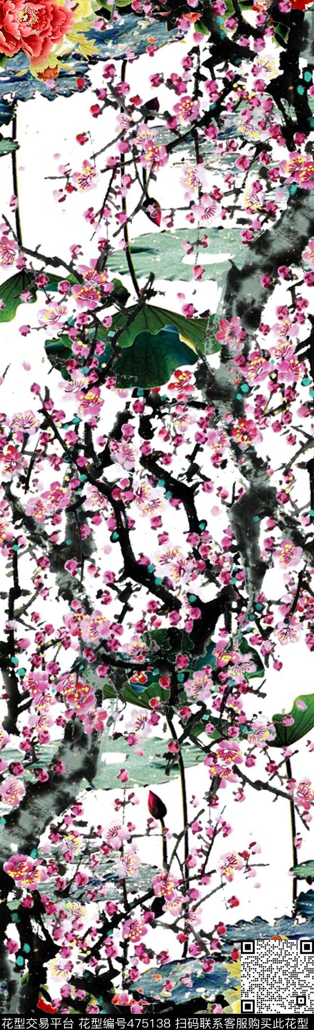 荷花梅花牡丹数码印花华亿平台下载（图片编号: 475138） - 瓦栏（Walan）