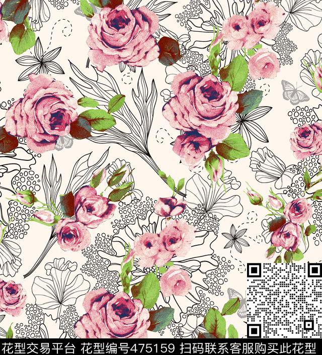 简约花纹简约时尚玫瑰传统印花华亿平台下载（图片编号: 475159） - 瓦栏（Walan）