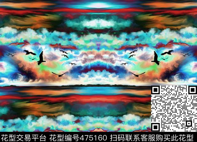 风景绘画鸟数码印花华亿平台下载（图片编号: 475160） - 瓦栏（Walan）