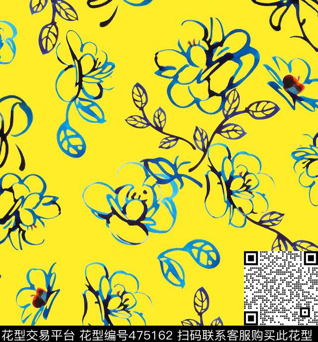 花卉绘画青花数码印花华亿平台下载（图片编号: 475162） - 瓦栏（Walan）