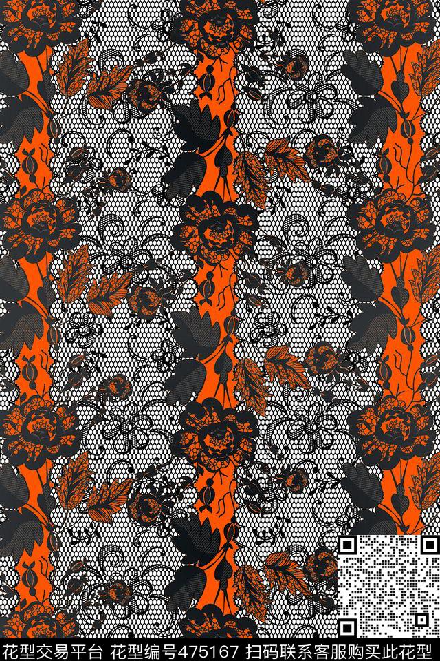 时尚风格蕾丝花朵数码印花华亿平台下载（图片编号: 475167） - 瓦栏（Walan）