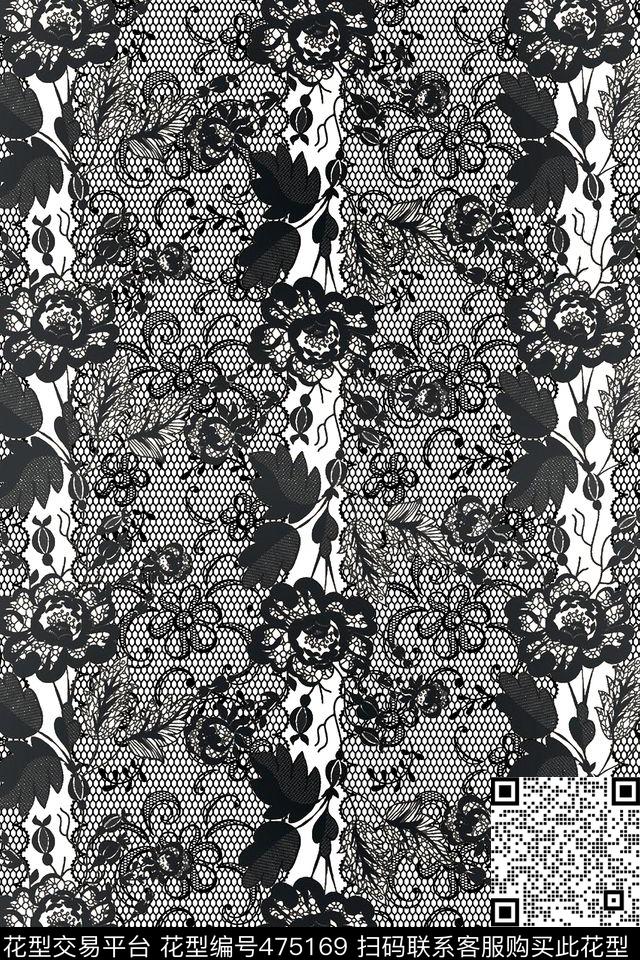 时尚风格蕾丝花朵数码印花华亿平台下载（图片编号: 475169） - 瓦栏（Walan）