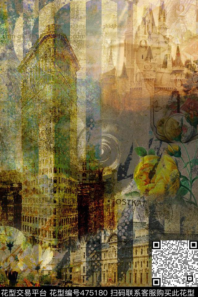 欧美复古海报建筑大牌男装数码印花华亿平台下载（图片编号: 475180） - 瓦栏（Walan）