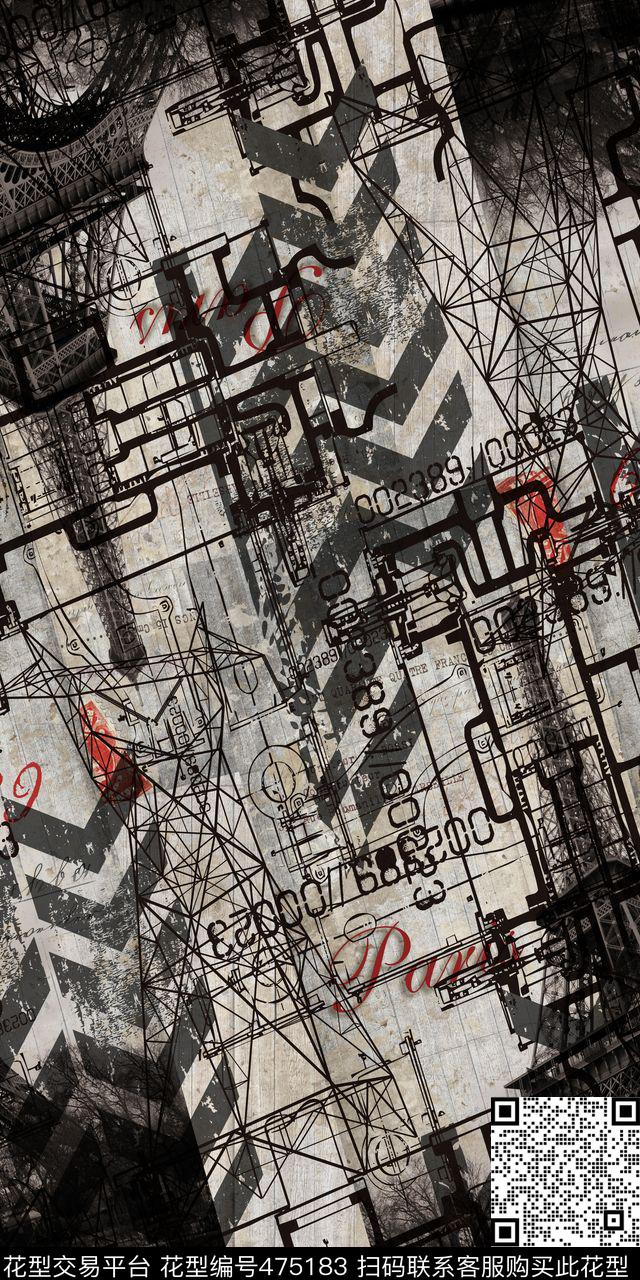 抽象时尚大牌男装建筑数码印花华亿平台下载（图片编号: 475183） - 瓦栏（Walan）