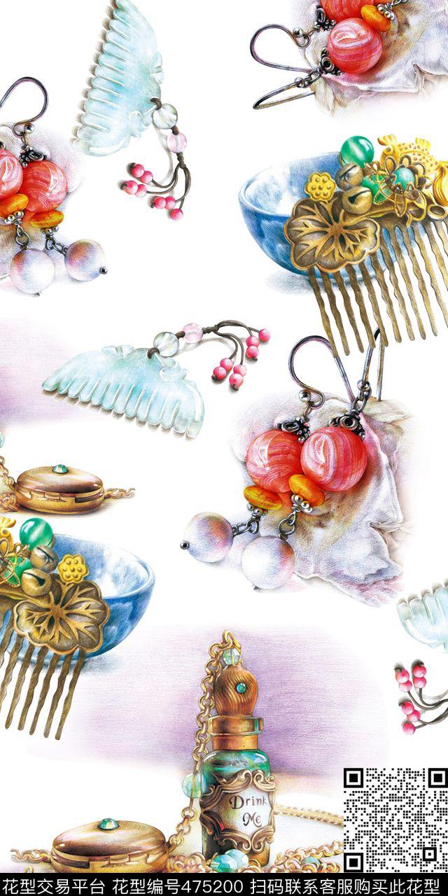 时尚彩铅画笔手绘古典物品数码印花华亿平台下载（图片编号: 475200） - 瓦栏（Walan）