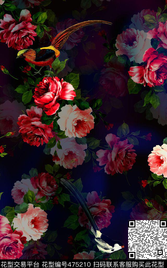 油画复古玫瑰花数码印花华亿平台下载（图片编号: 475210） - 瓦栏（Walan）