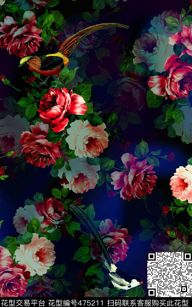 油画复古玫瑰花数码印花华亿平台下载（图片编号: 475211） - 瓦栏（Walan）