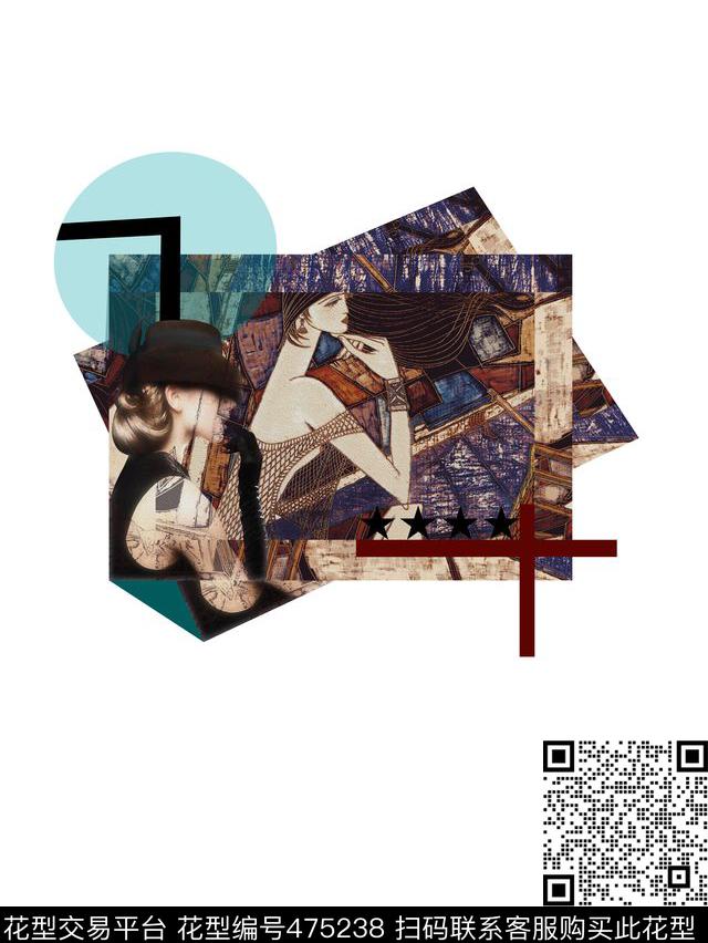 插画复古几何数码印花华亿平台下载（图片编号: 475238） - 瓦栏（Walan）