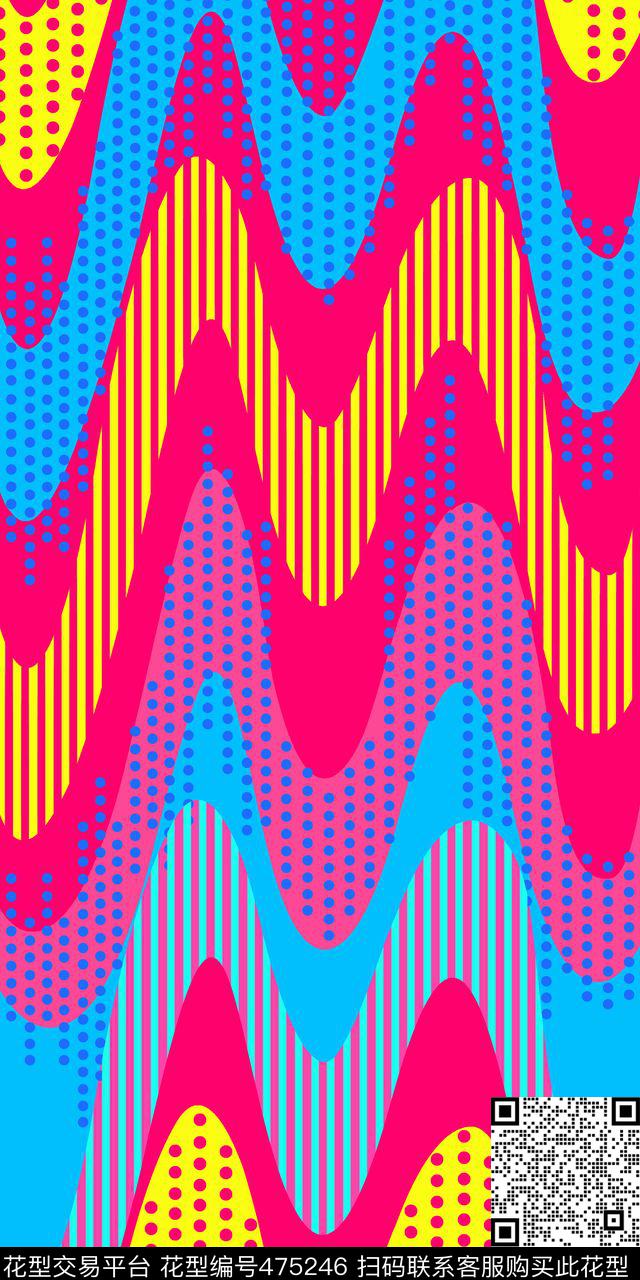 时尚大波浪圆点直条色块女装传统印花华亿平台下载（图片编号: 475246） - 瓦栏（Walan）