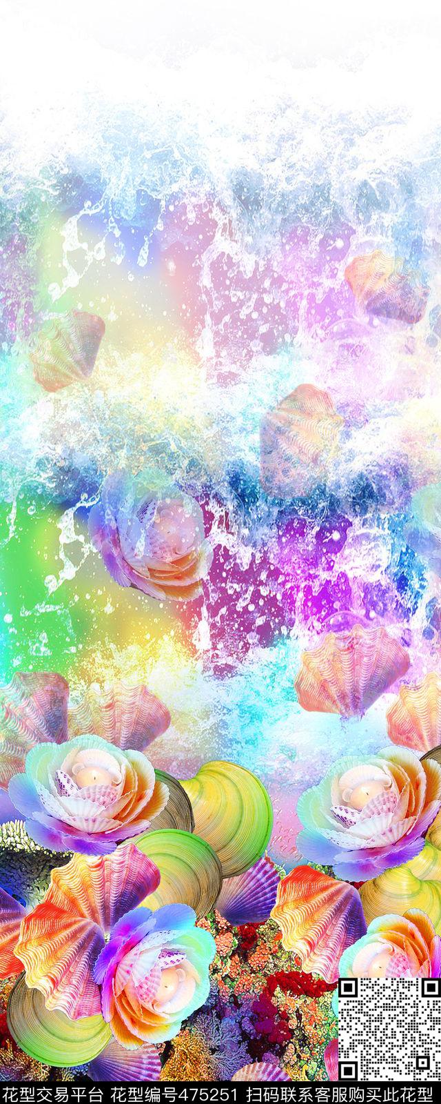 贝壳珊瑚浪花水珠女装定位数码印花华亿平台下载（图片编号: 475251） - 瓦栏（Walan）