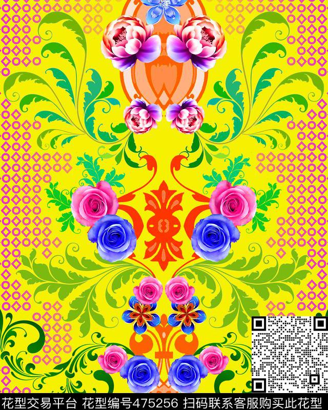欧式卷边纹时尚几何写实珠宝花卉数码印花华亿平台下载（图片编号: 475256） - 瓦栏（Walan）