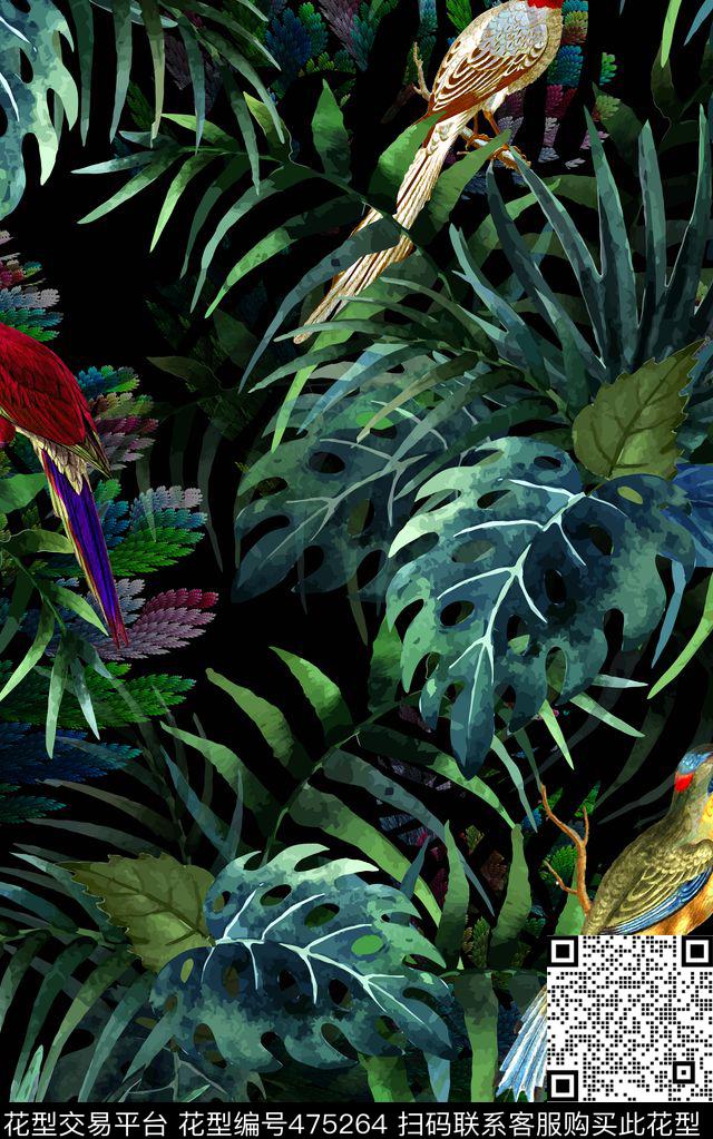 热带风情热带植物鸟类数码印花华亿平台下载（图片编号: 475264） - 瓦栏（Walan）