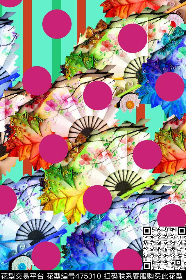 时尚扇子条子数码印花华亿平台下载（图片编号: 475310） - 瓦栏（Walan）
