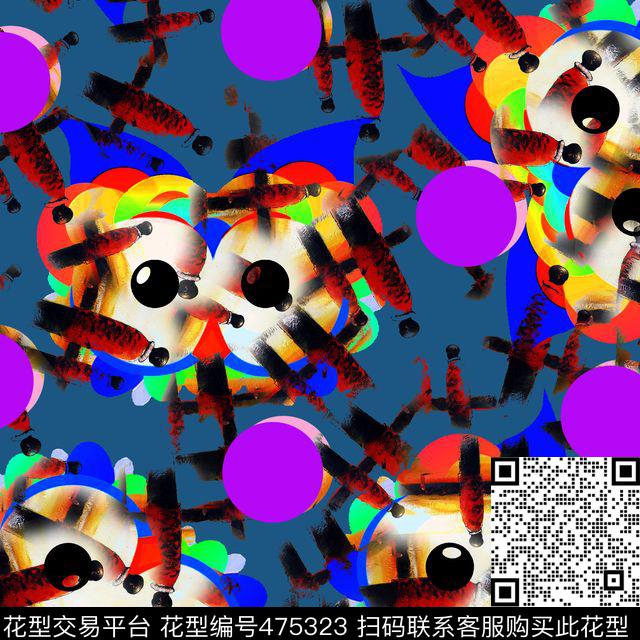 时尚猫头鹰波点数码印花华亿平台下载（图片编号: 475323） - 瓦栏（Walan）