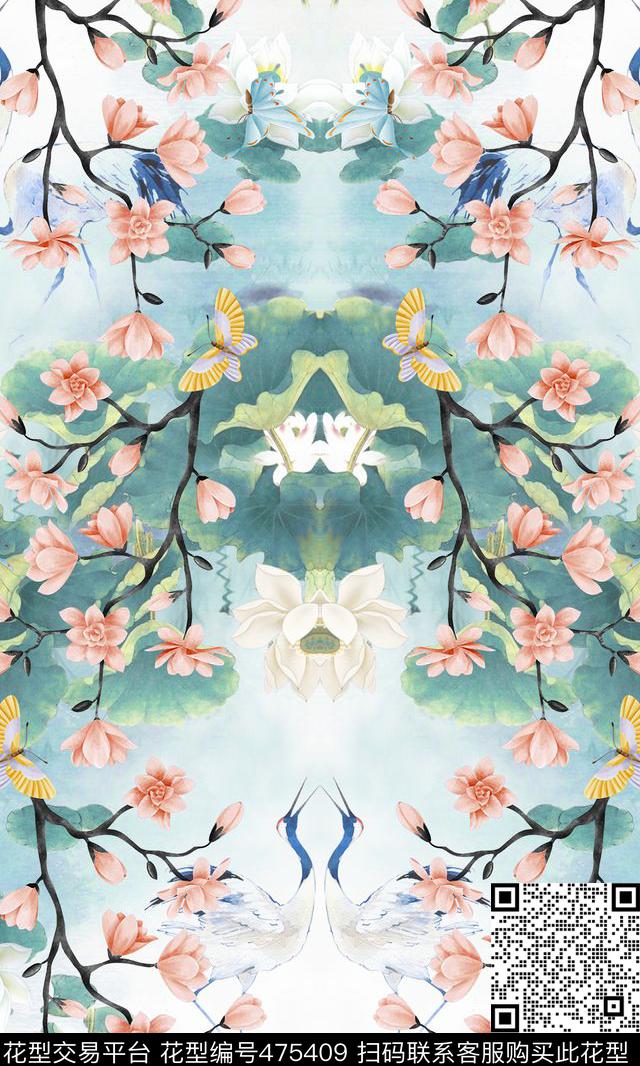 中国风水墨画花卉数码印花华亿平台下载（图片编号: 475409） - 瓦栏（Walan）