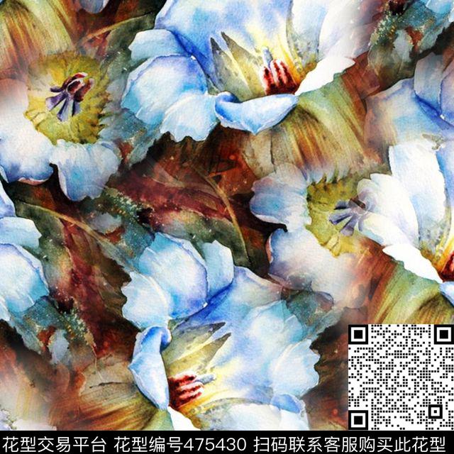 时尚水彩花卉数码数码印花华亿平台下载（图片编号: 475430） - 瓦栏（Walan）