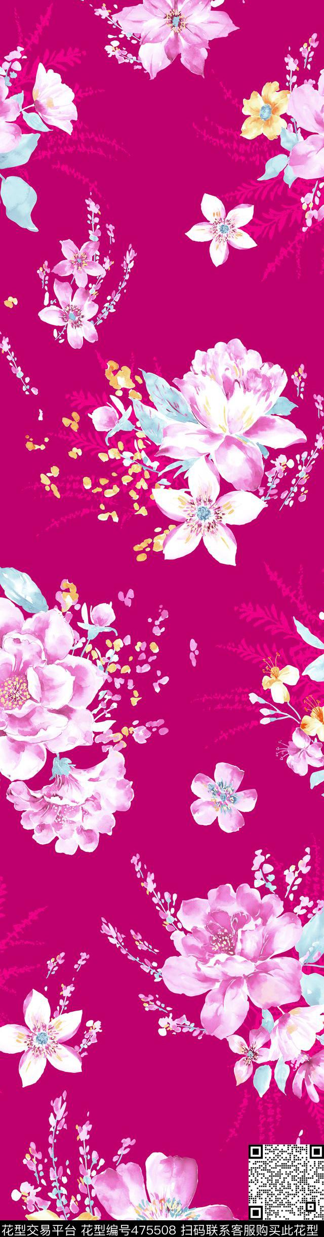 时尚花卉手绘数码印花华亿平台下载（图片编号: 475508） - 瓦栏（Walan）