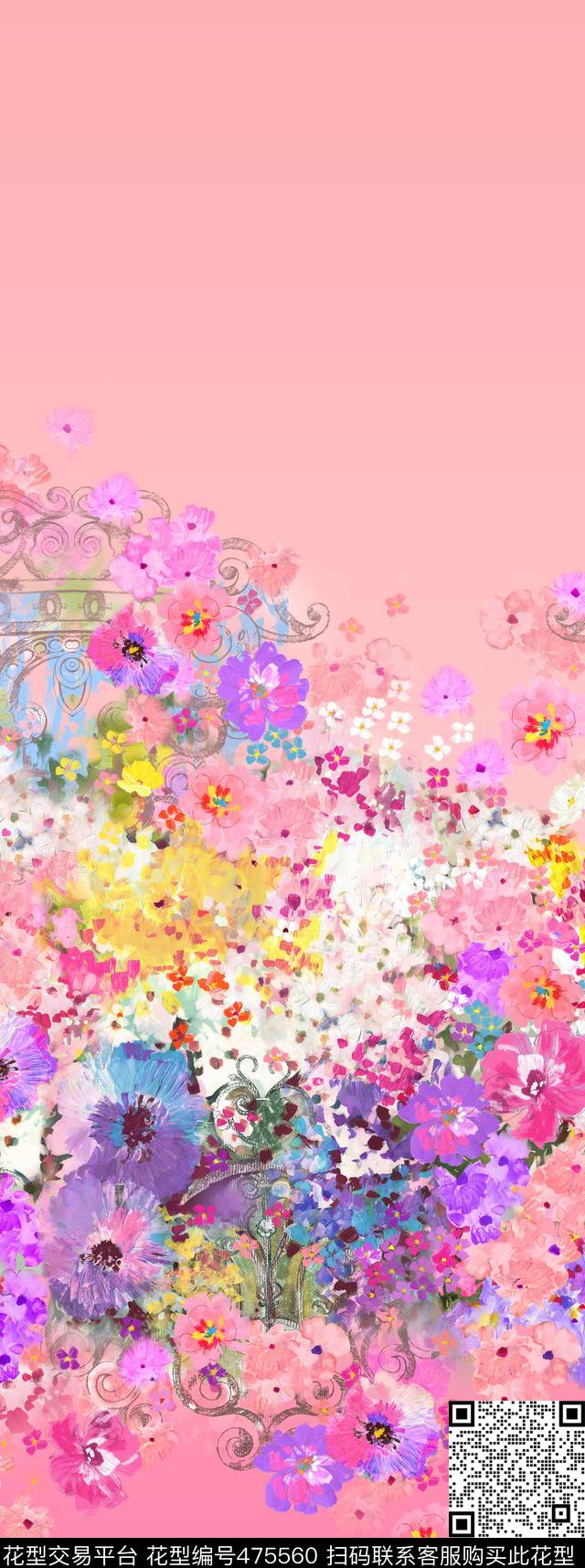 时尚花卉手绘数码印花华亿平台下载（图片编号: 475560） - 瓦栏（Walan）