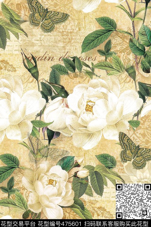 服装面料复古民族花纹花卉蝴蝶传统印花华亿平台下载（图片编号: 475601） - 瓦栏（Walan）