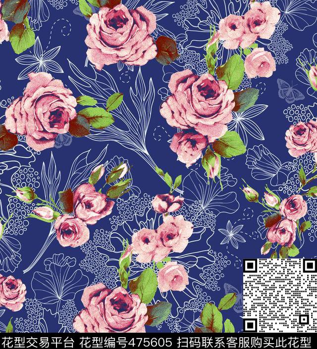 简约花纹简约时尚玫瑰传统印花华亿平台下载（图片编号: 475605） - 瓦栏（Walan）