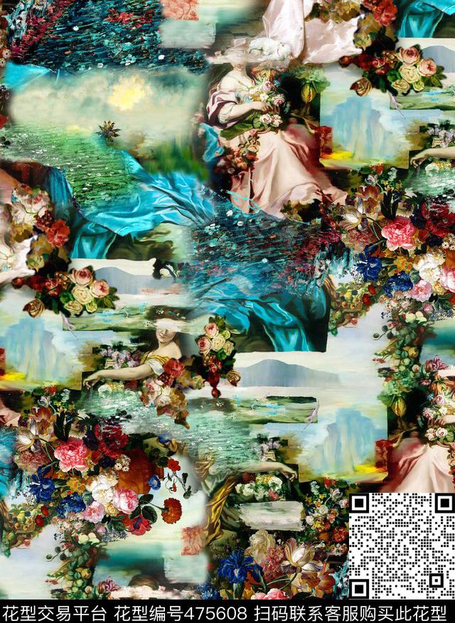 1/2跳接风景复古数码印花华亿平台下载（图片编号: 475608） - 瓦栏（Walan）