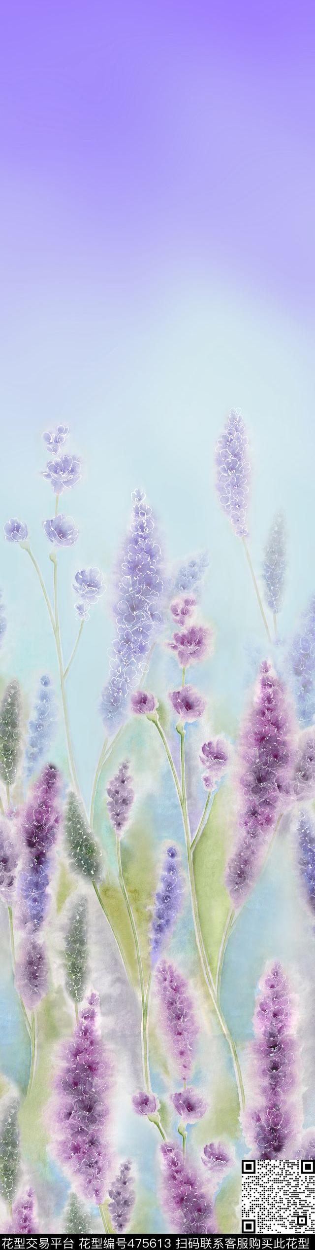 时尚熏衣草手绘数码印花华亿平台下载（图片编号: 475613） - 瓦栏（Walan）