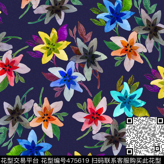 FloralclassicFlowersWatercolorshapes数码印花华亿平台下载（图片编号: 475619） - 瓦栏（Walan）