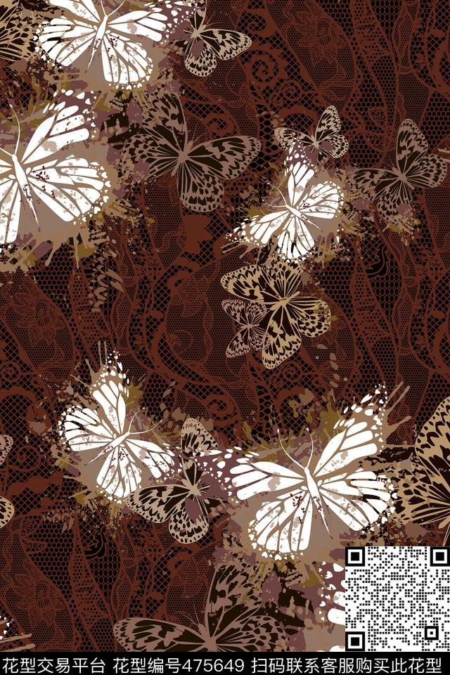 蝴蝶蕾丝流行数码印花华亿平台下载（图片编号: 475649） - 瓦栏（Walan）