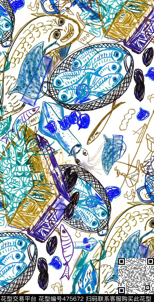 衬衫复古海鲜套餐传统印花华亿平台下载（图片编号: 475672） - 瓦栏（Walan）