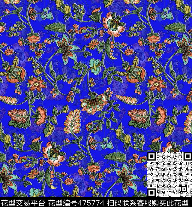 抽象线条小花传统印花华亿平台下载（图片编号: 475774） - 瓦栏（Walan）