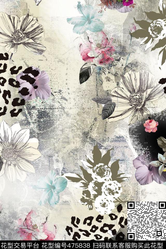 抽象复古花卉动物纹大牌女装数码印花华亿平台下载（图片编号: 475838） - 瓦栏（Walan）