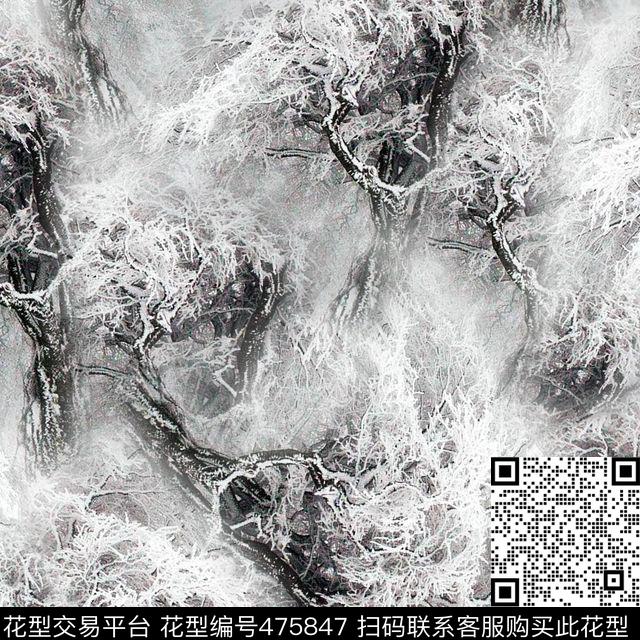 时尚冬日雪景树数码印花华亿平台下载（图片编号: 475847） - 瓦栏（Walan）
