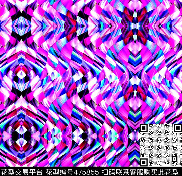 抽象几何花数码印花华亿平台下载（图片编号: 475855） - 瓦栏（Walan）