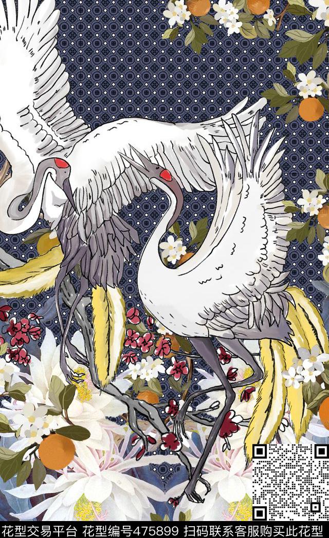 潮流时尚时尚复古手绘花卉数码印花华亿平台下载（图片编号: 475899） - 瓦栏（Walan）