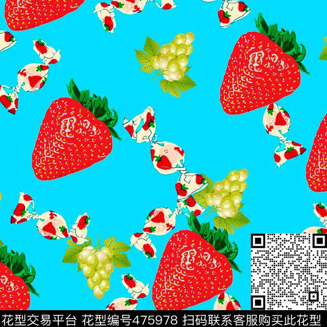 草莓葡萄创意图案组合数码印花华亿平台下载（图片编号: 475978） - 瓦栏（Walan）