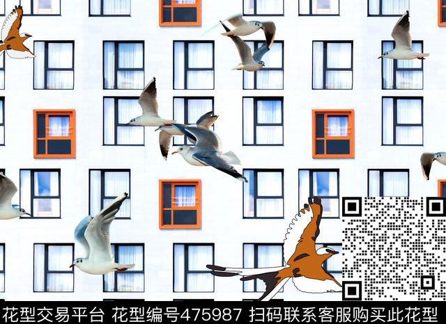 风景窗户飞鸟数码印花华亿平台下载（图片编号: 475987） - 瓦栏（Walan）