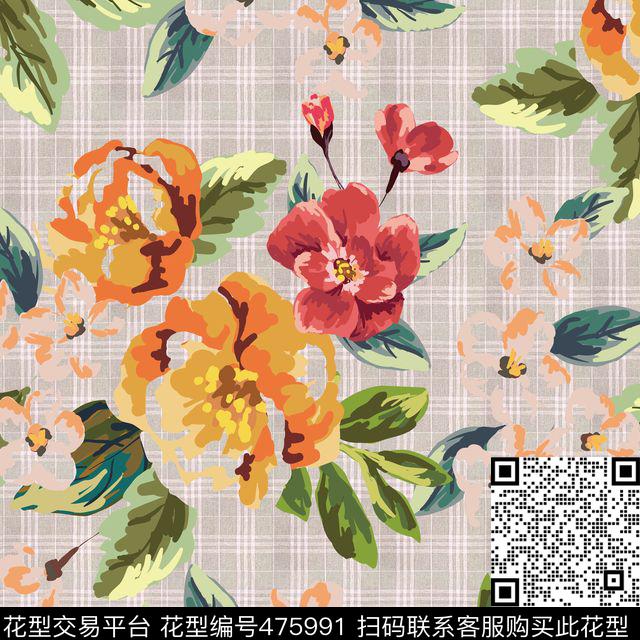 巴宝莉格子热带花卉时尚爱尔兰风格传统印花华亿平台下载（图片编号: 475991） - 瓦栏（Walan）