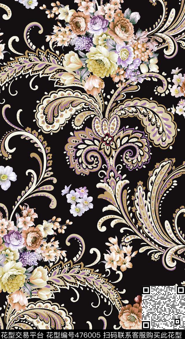 大花花卉变形花数码印花华亿平台下载（图片编号: 476005） - 瓦栏（Walan）