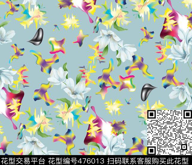 潮流时尚个性时尚抽象花卉数码印花华亿平台下载（图片编号: 476013） - 瓦栏（Walan）