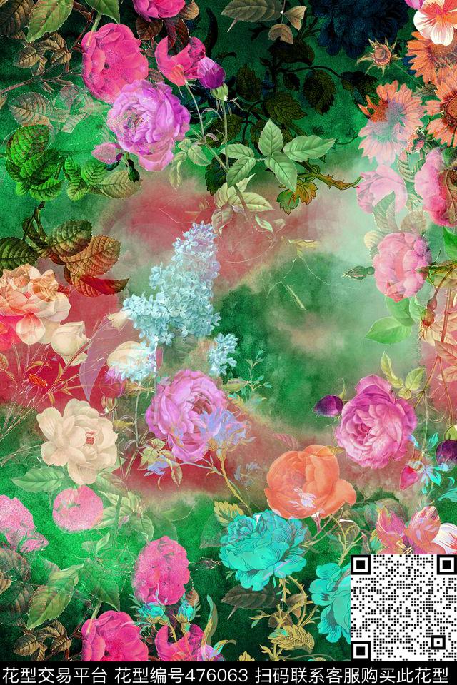 时尚潮流花卉数码印花华亿平台下载（图片编号: 476063） - 瓦栏（Walan）